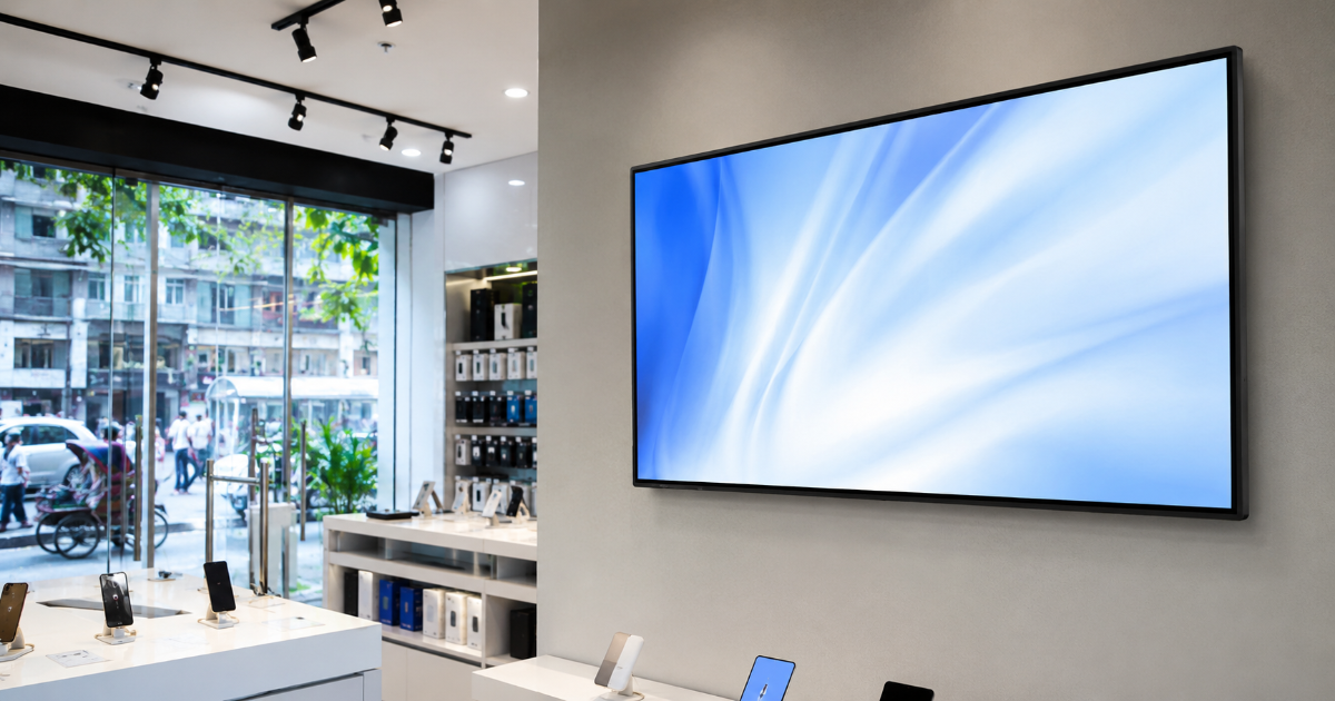Wall mount digital signage installed in a modern Bangladesh retail showroom
