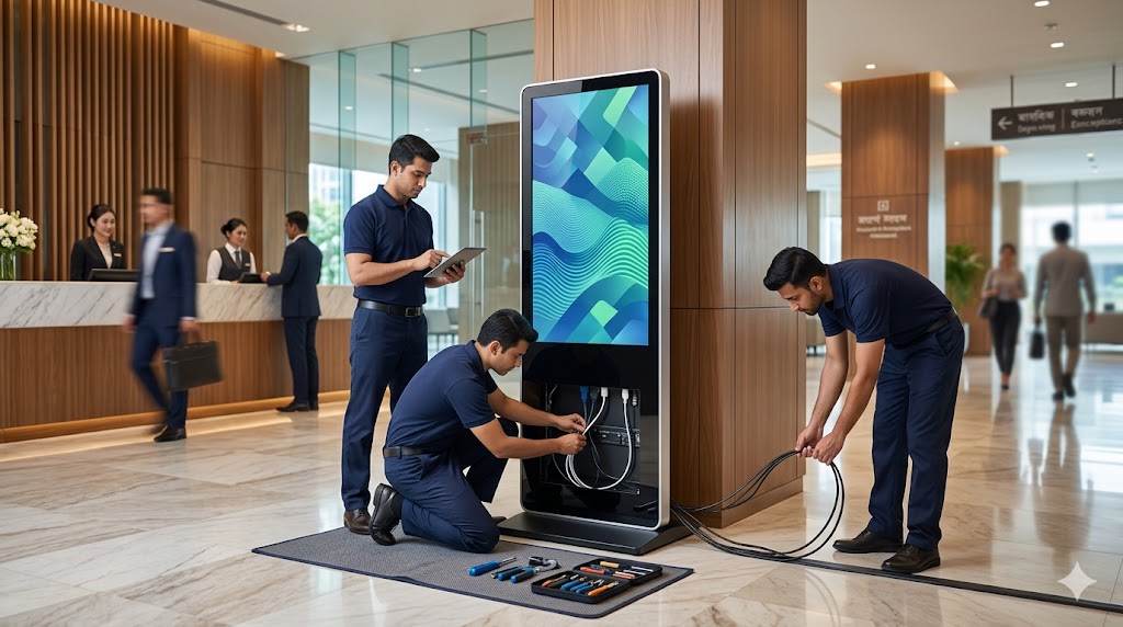 Professional digital signage kiosk installation support by GCTL LED Bangladesh