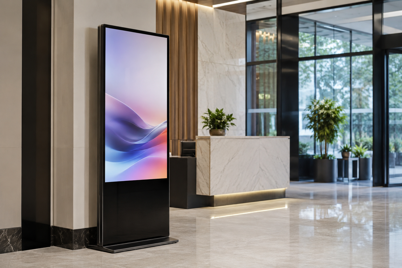 Commercial floor standing LCD digital signage kiosk for corporate reception